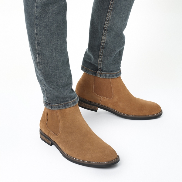 Men's Plain-Toe Suede Chelsea Boots - TAN - 7